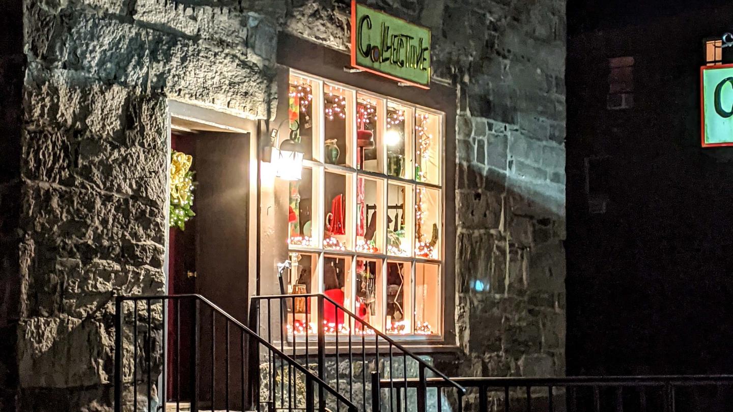 Historic shop in holiday decor