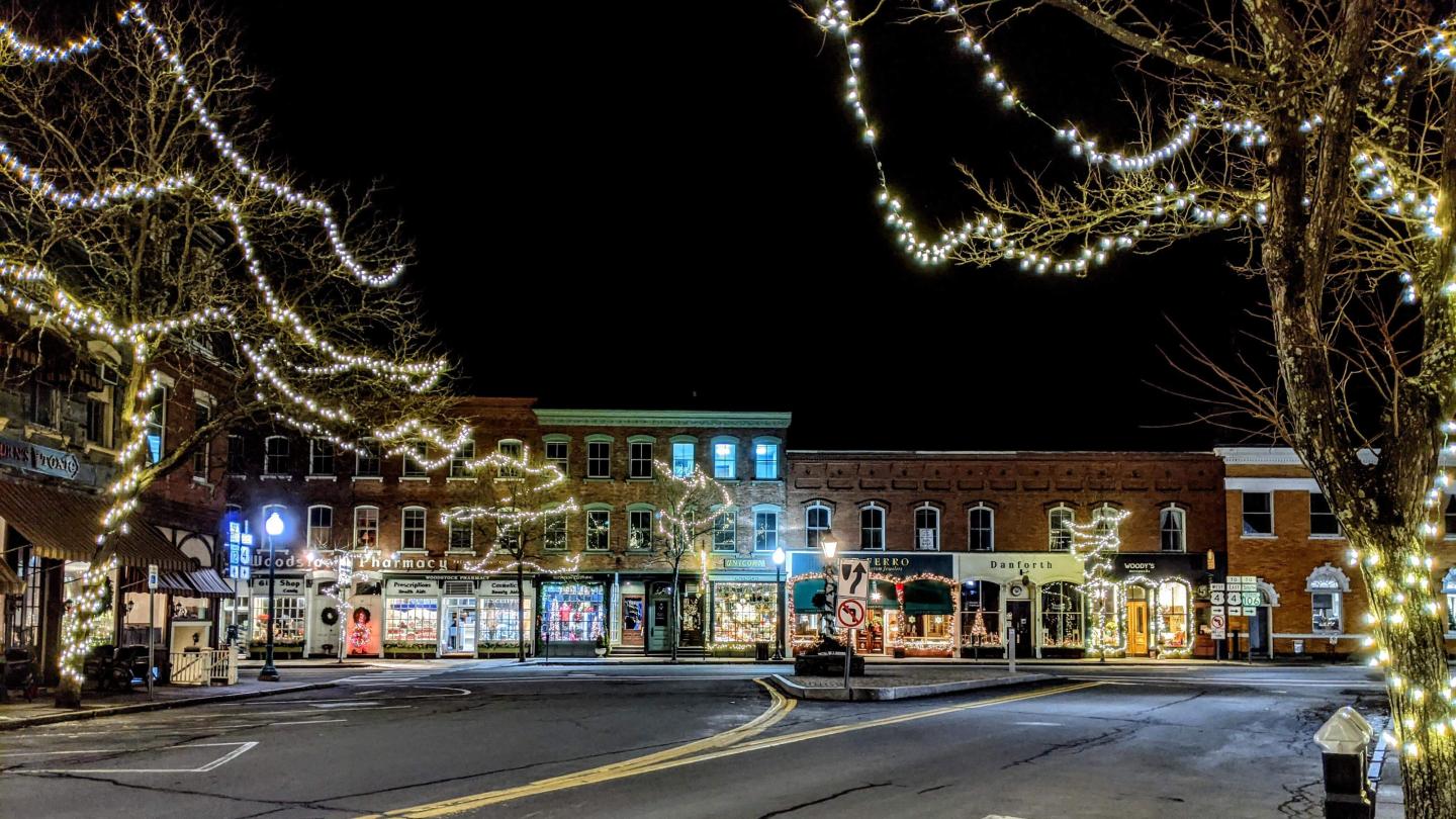 Woodstock decked in holiday lights