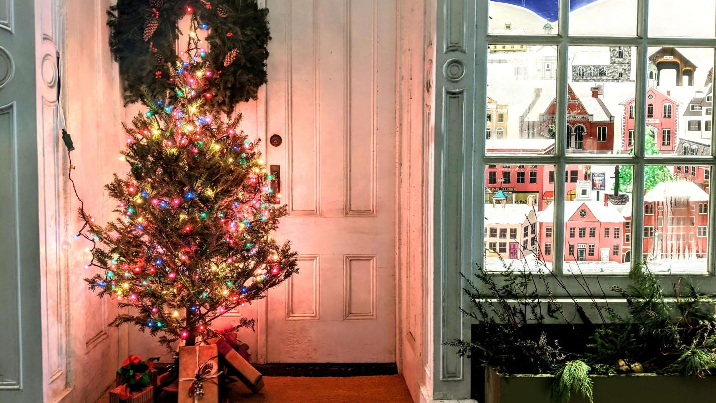 Christmas tree and festive window display
